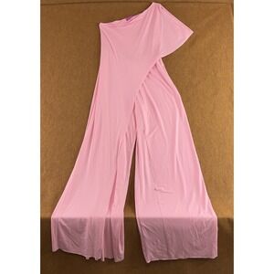 Narcisa Lang Womens Size Medium Pink One Shoulder Draped Wide Leg Jumpsuit New